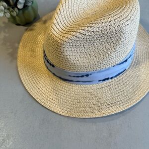 Summer & Rose Straw Fedora with Blue tie dyed Bandana